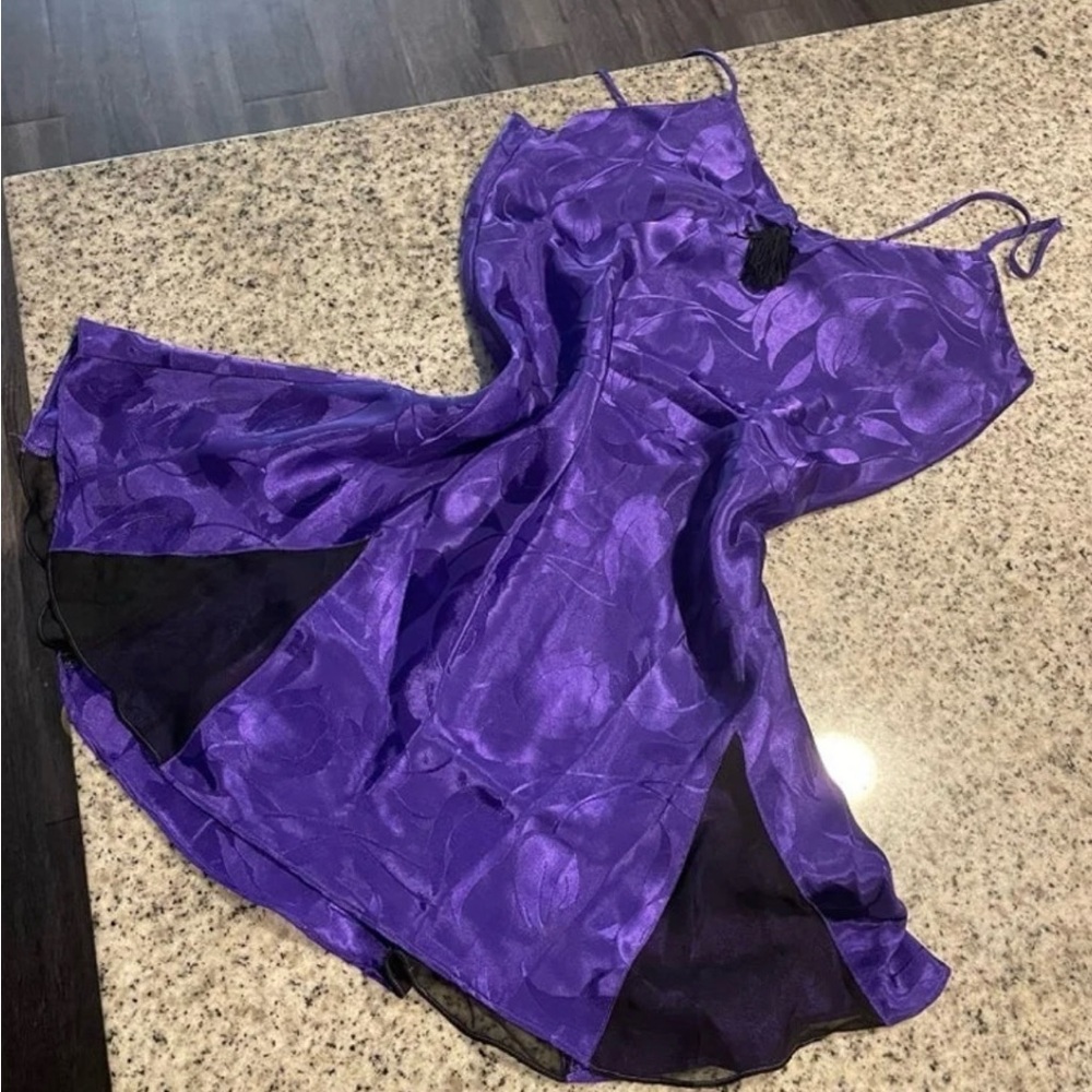 victoria’s secret floral purple blue indigo black vintage gold label slip dress